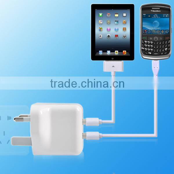 CE Rohs UL approval Dual USB UK Plug Wall Charger 5v 2a USB Power charger Adapter