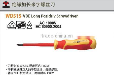 Insulated VDE Screwdriver, Long Pozidriv screwdriver