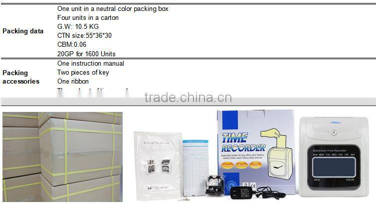 LCD display punch time card attendance machine