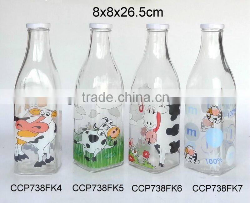 Glass bottle glass milk bottle with decal printing (CCP684K36)