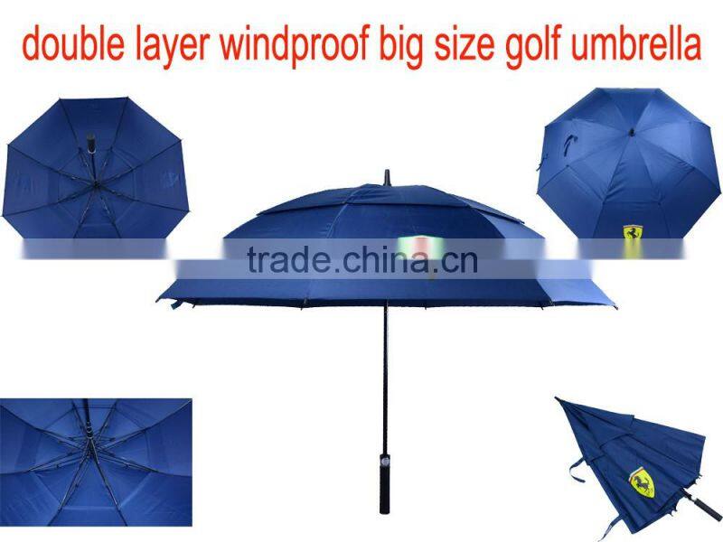 double layer pongee fabric windproof large golf umbrella for promotion gift