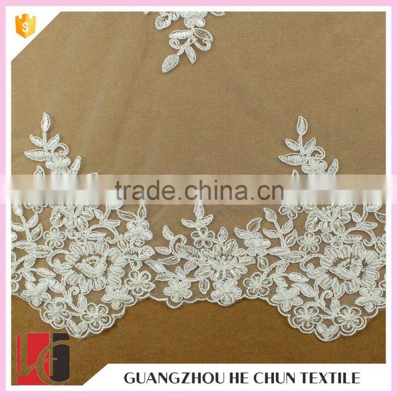 HC-6165-1 Hechun Fancy Latest Fashion Beading White Stretch Bridal Lace Fabric