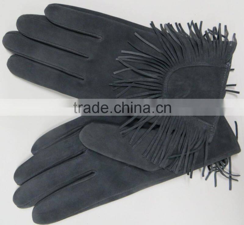 2016 hot selling ladies fashion wear suede fringed leather gloves