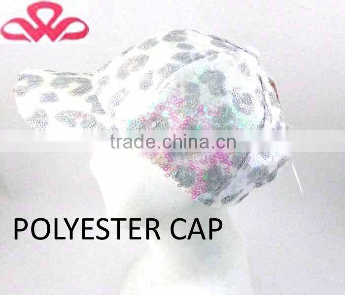 WL-143 100%Polyester applique beads white children shimmer polyester sports cap