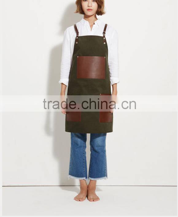 Hign Quality Barista Apron, Work Apron ,Navy Canvas with Black Leather Strap Apron