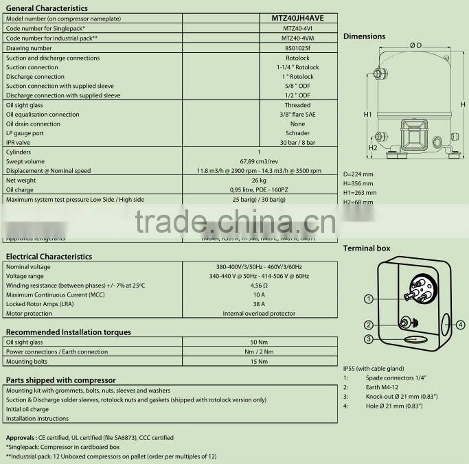 China supplier piston refrigeration Maneurop compressor MTZ40