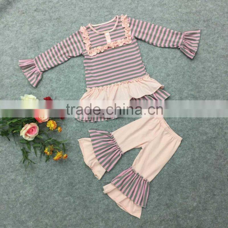 2016 Newest boutique girls summer outfits popular style squirrel printing top cotton ruffle outfits