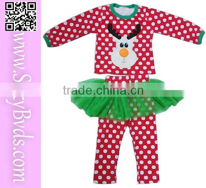Christmas color fawn printed two pieces baby christmas dress