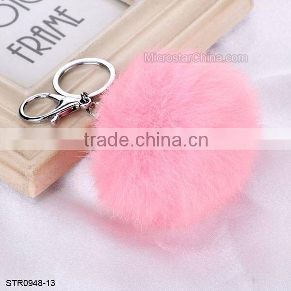 8cm Fur Pom Pom Keychain Rabbit Fur Ball Silver Keychain