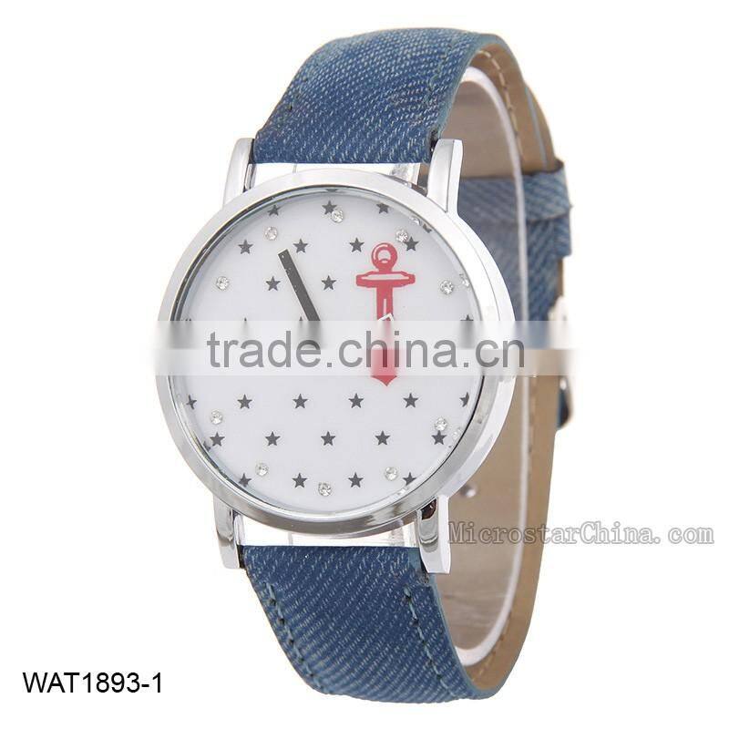 2016 Personalized Anchor Navy Blue Jean Wristwatch Canvas Wrist Watch