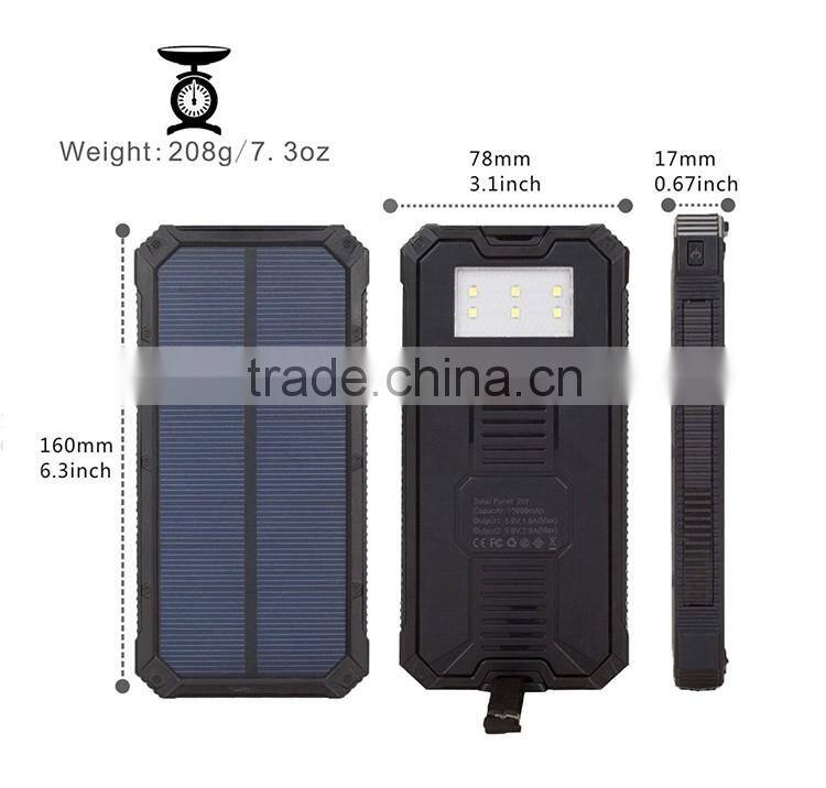 Best selling products solar power bank charger 20000mAh with LED light