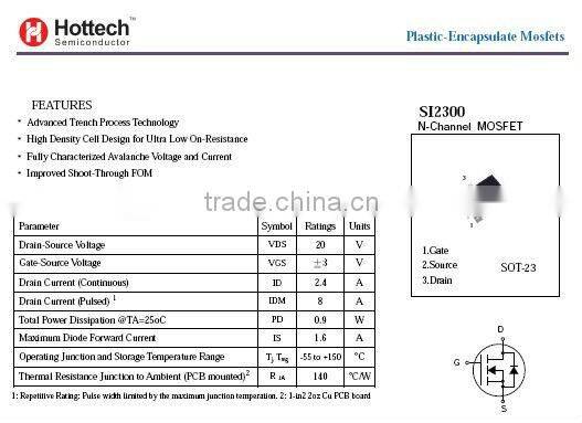 Hot Offer SOT23 N-CH 20V MOSFET SI2302