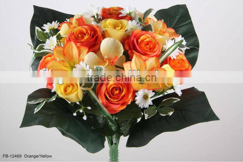 45cm Artificial Rose Rose Bud Orchid Easter Lily MIni Flowers Bush x30 W/4 Large Leaves.