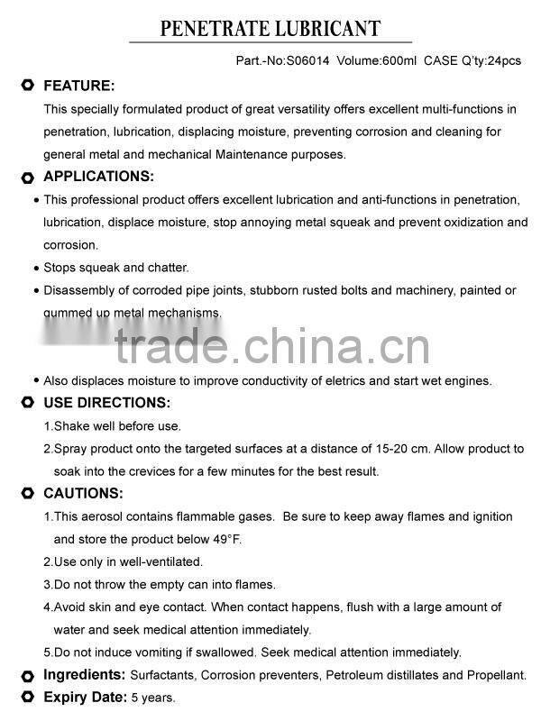 Anti Rust Lubricant Spray Lubricant Spray Penetrant & Lubricant