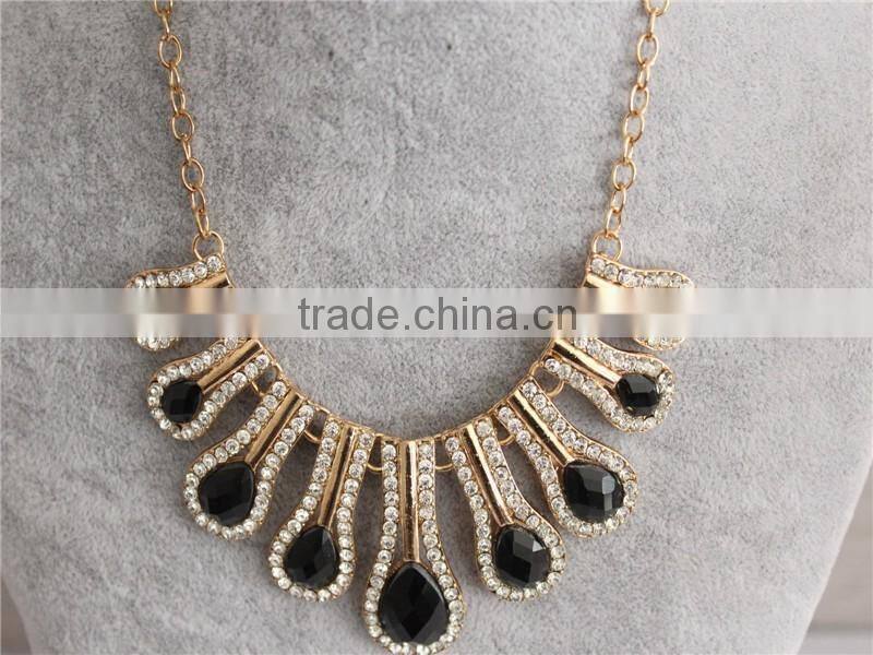 Women charming black water drop pendant necklace gold plated crystal necklace