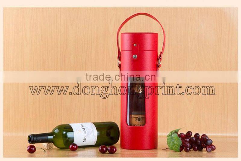 Clear window round tube whisky leather packaging box with handle