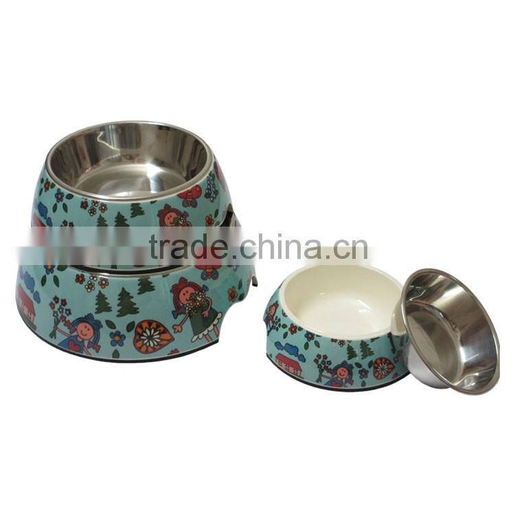 Chi-buy Blue cartoon girl Detachable Dual Melamine Pet Bowl antiskid Dog cat food water Bowl,M Size:5.12"LX6.89"WX2.36"H