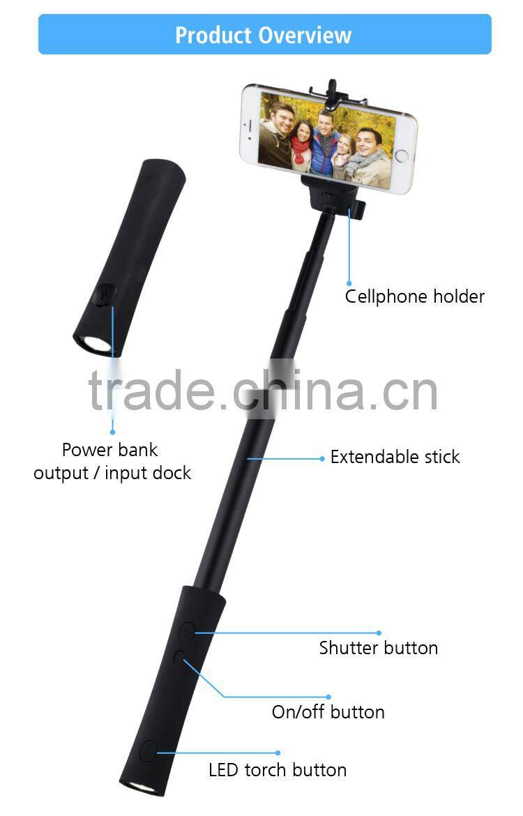 High Tech Power Bank Torch Bluetooth LED Monopod With Zoom Function