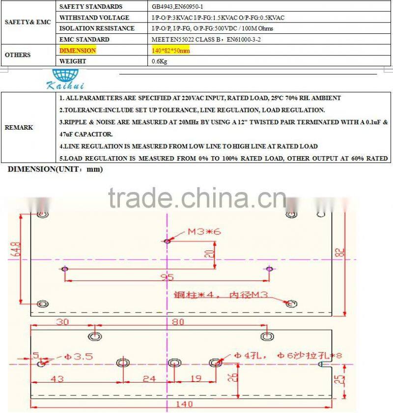 220V to 24V Transformer AC/DC KAIHUI Open Frame Led Switching Power Supply 300W Led Grow Light Driver 24V