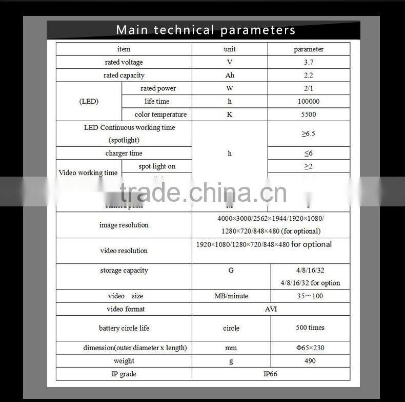 digital video flashlight manufacture suppy IP66