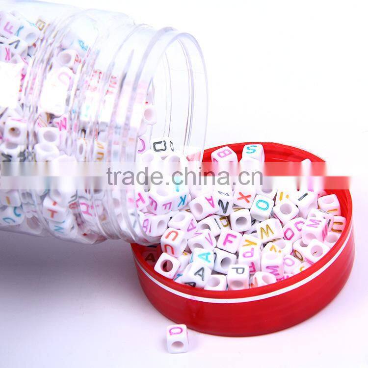 wholesale kids square loose acrylic letter alphabet beads/white beads with colorful letter