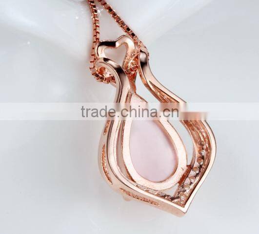 rose gold plated 925 silver natural gemstone rose quartz large sterling silver pendant
