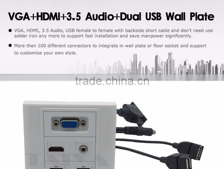 VGA, HDMI, 3.5mm audio, dual USB face plate with backside female to female connector