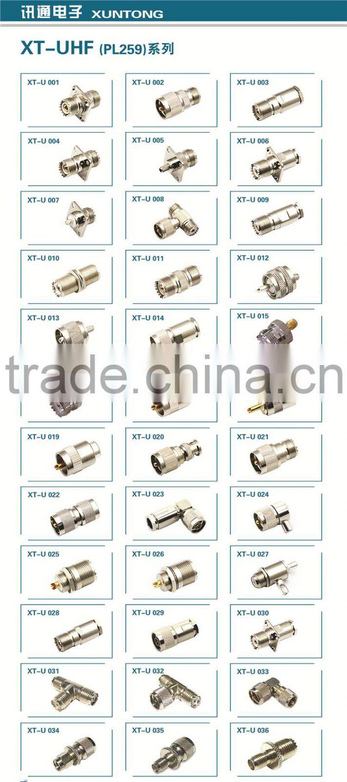 50 ohm rf brass straight uhf male to bnc female adapter