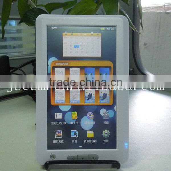 Hot! 7'' touch screen e-book with multifunction color-screenTFT PDF EPUB support video music photo support made in china