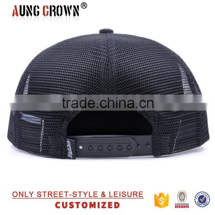 100% cotton custom black plain unisex mesh trucker hat