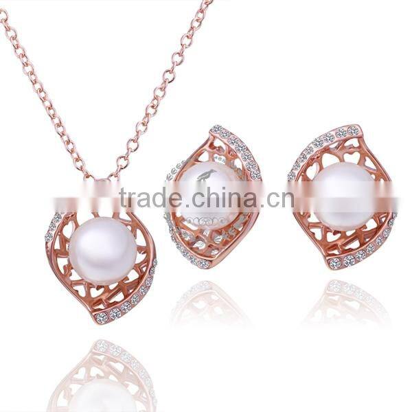 18KRG rose gold plated white pearl pendant charm DIY supplies earrings and necklace jewelry set PS179