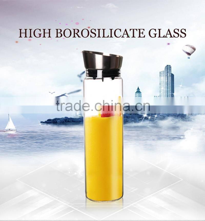 1000ml clear glass juice bottle with stainless steel lid