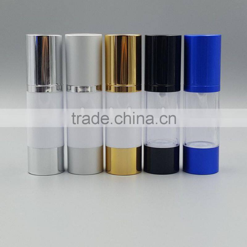 cosmetic airless bottles for cream silver airless bottle with pump cap