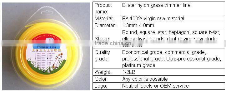15M yellow color nylon trimmer line /grass cutter nylon line