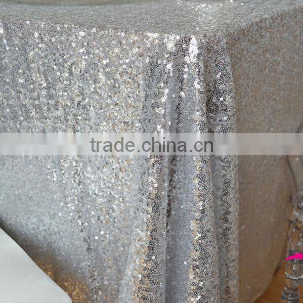 New cheap Hot sale fancy 100% polyester embroidery metallic sequence wedding silver sequin table cloth