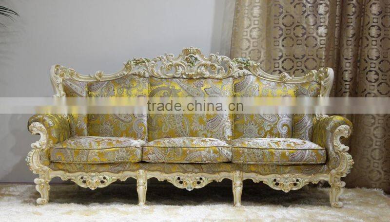European Royal Style Bright Color Living Room Sectional Sofa Set, Floral Design Hand Painted Sofa Set