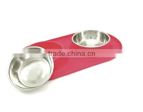 Medium Stainless Steel Double Dog Feeder with Non-Slip Silicone Base