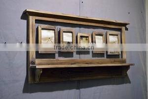 2016 new style antique wall wooden shelf with photo frames & hangers