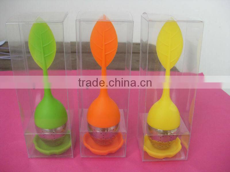 hot sale leaf shape silicone tea infuser with PET box