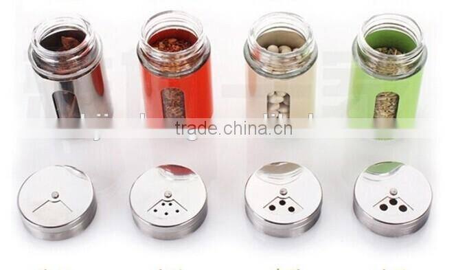 2016 zibo high quality colored coating mini plastic sleeves cylinder glass spice jar