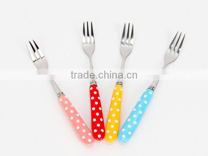 Stainless Steel white polka dot of ceramic handle Zakka spoon and fork