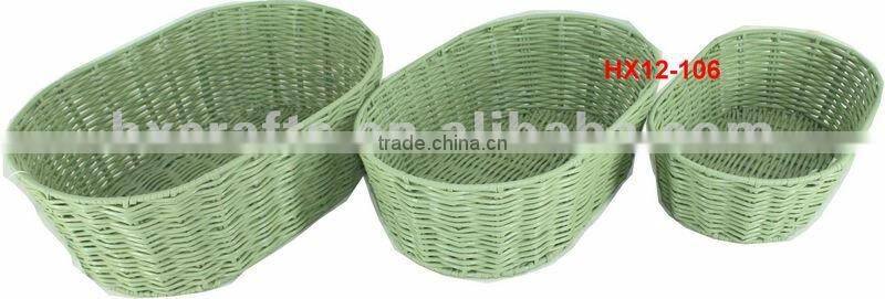 Plastic woven basket with handle sets of 3