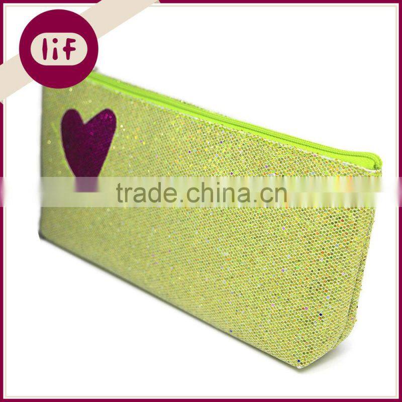 Novelty Glitter Pencil bag, With Heart Glitter Pencil Bag, Shinning Pencil Bag