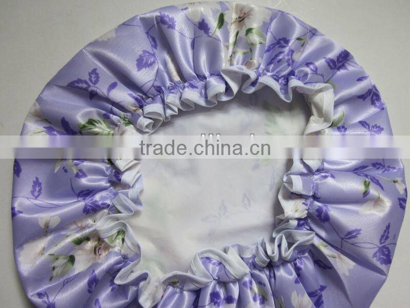 2013 popular Satin shower cap with flower for ladies and children
