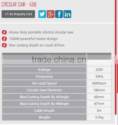 RONIX POWER TOOLS CIRCULAR SAW 180MM-1350W MODEL 4318