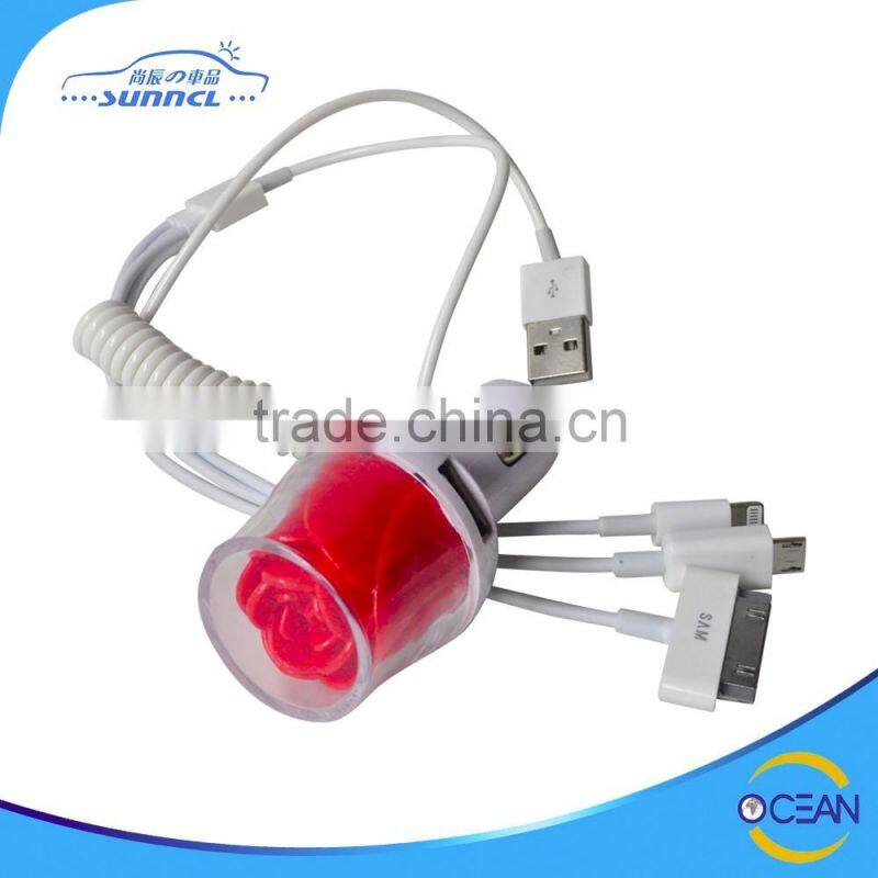 Rose Shape Car Charger with Diffrerent Mobile Phone Plugs
