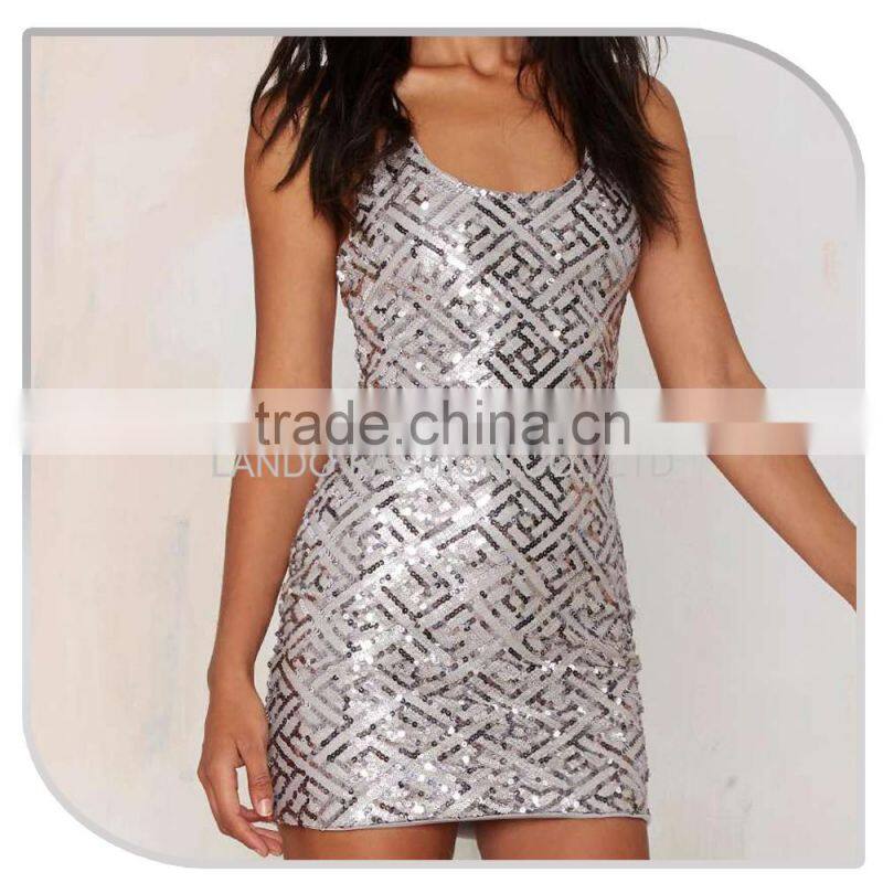 2016 Sexu back open shiny silver sequin bodycon mini evening dress