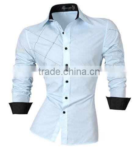 2016 New Fashion Men Long Sleeve Casual Slim Cotton Dress Shirts