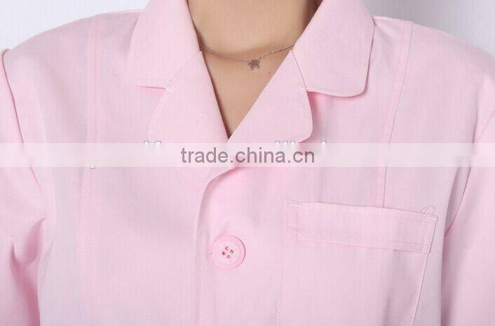 cutomized pink 100%cotton nurse uniform long sleeve overcoat
