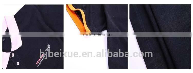 Fashionable yellow rib sleeve embroidered reactive dye black polo t-shirt